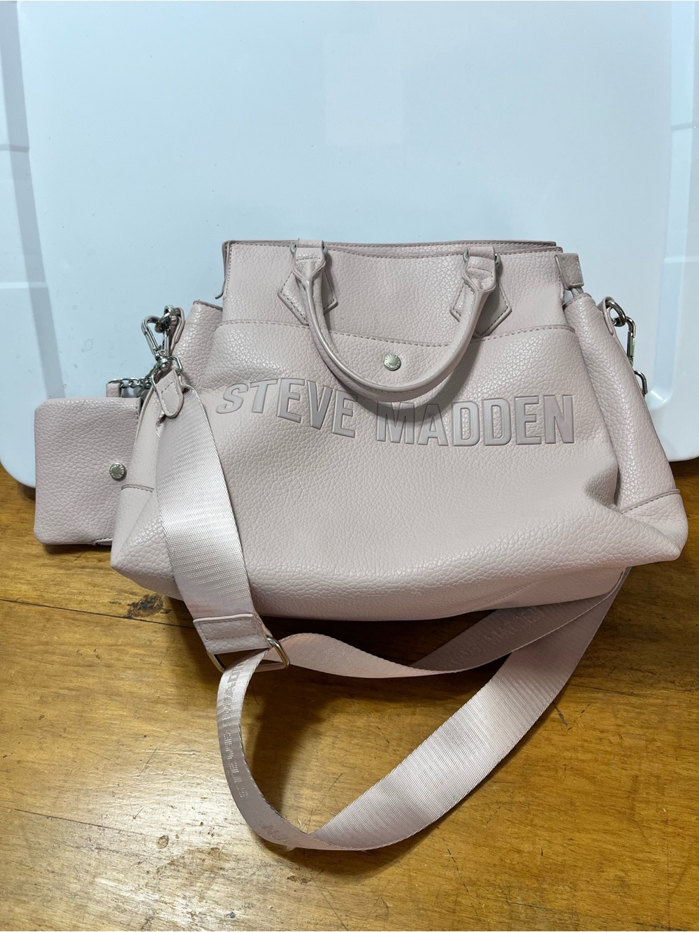 Steve Madden Blush Pink Pebbled Satchel with Detachable Strap